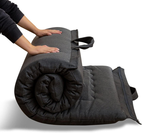Foldable Futon Mattress Foam Bed Pad with Handle Zipper Dark Grey 190x71