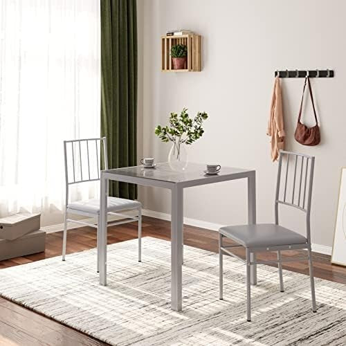 75cm Square Glass Dining Table Grey Tempered Metal Frame Kitchen Table
