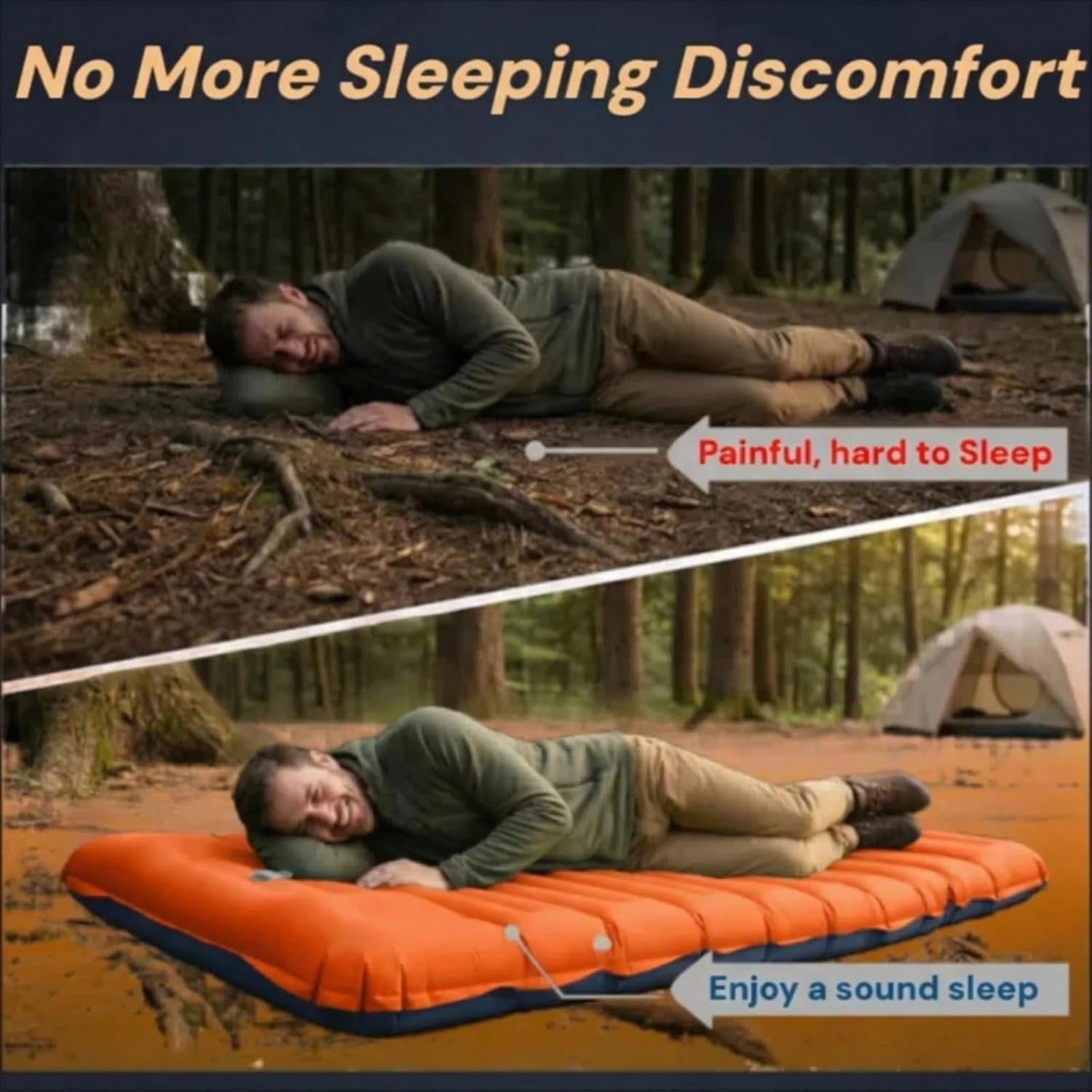 4in Inflatable Camping Sleeping Mat Orange Blue R4 Insulated Waterproof Pad