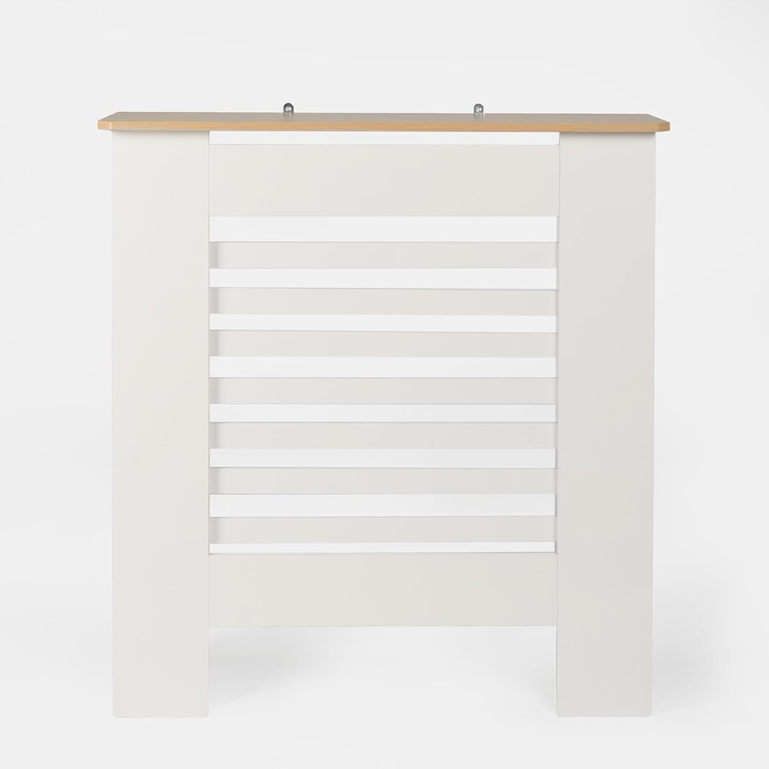 Small Cream Radiator Cover with Oak Top 78x19x82cm – Modern MDF Slatted Cabinet