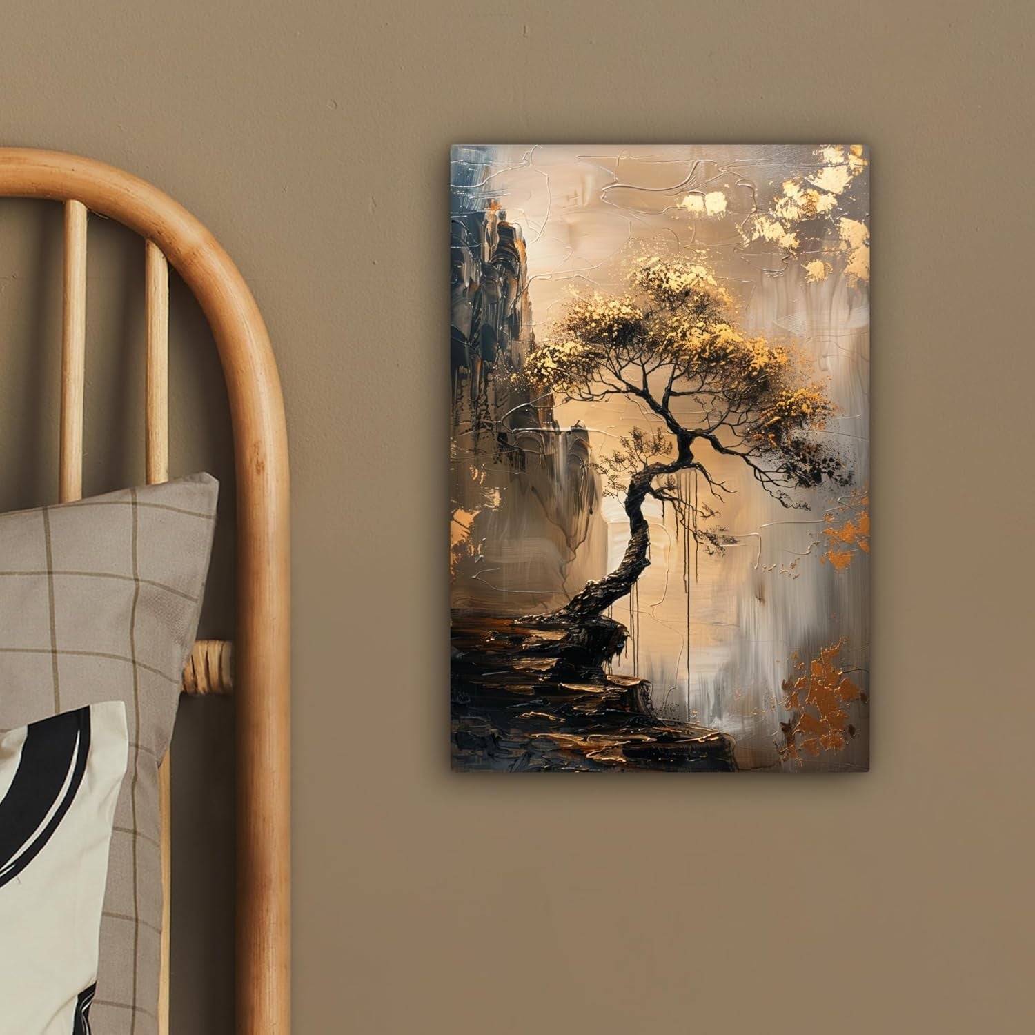 Tree Canvas Wall Art 20x30cm Gold Modern Framed Living Room Decor