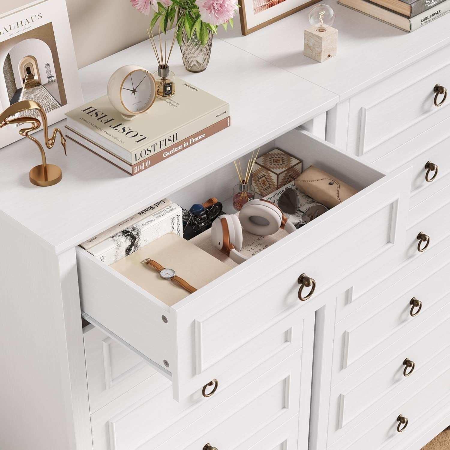 Tall White Chest of Drawers 6 Drawer Storage Cabinet for Bedroom 131cm