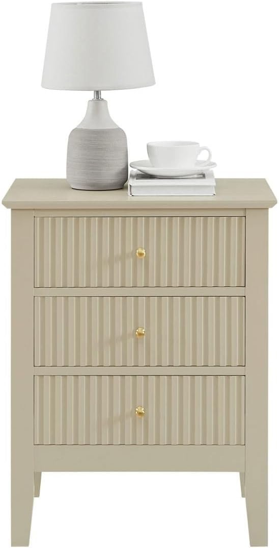 Pair of Taupe 3 Drawer Bedside Tables – Elegant Wooden Nightstands