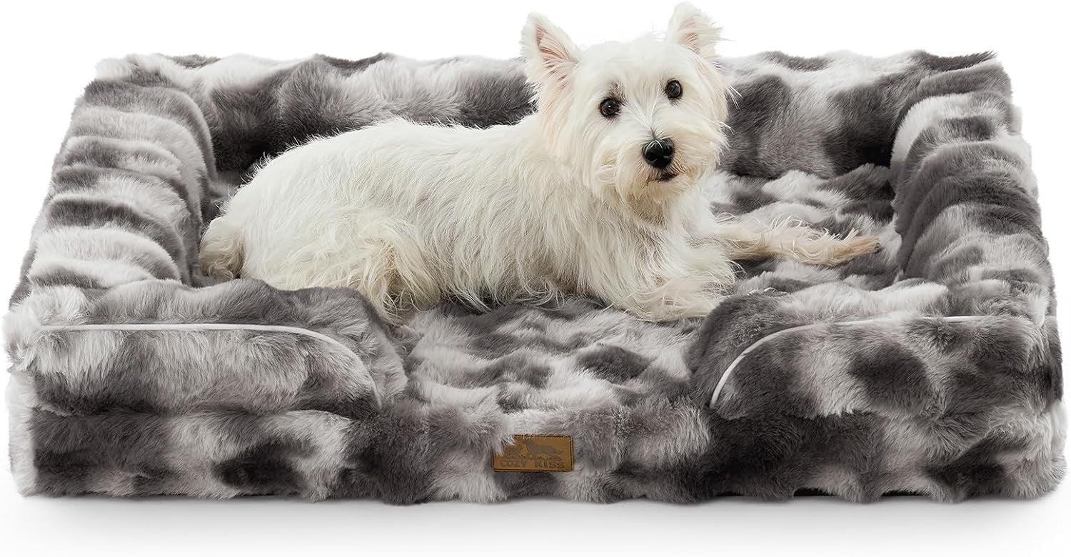Orthopedic Dog Bed Medium 36x27in Faux Fur Sofa Washable