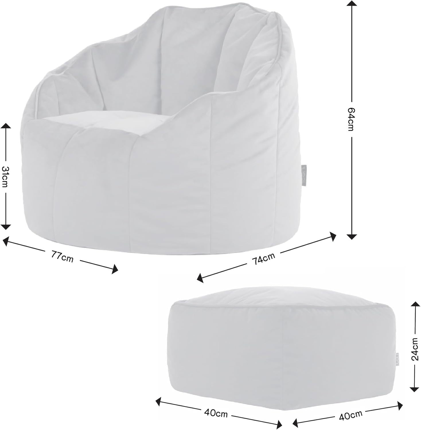 Teal Velvet Bean Bag Chair & Footstool Set Adult Lounge Sofa Seat