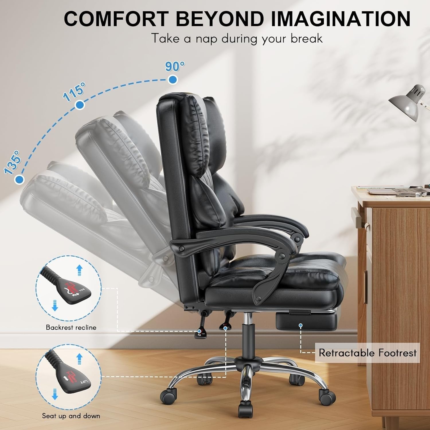 Executive Ergonomic Office Chair Recliner w/ Leg Rest Heavy Duty 400 lbs Black P