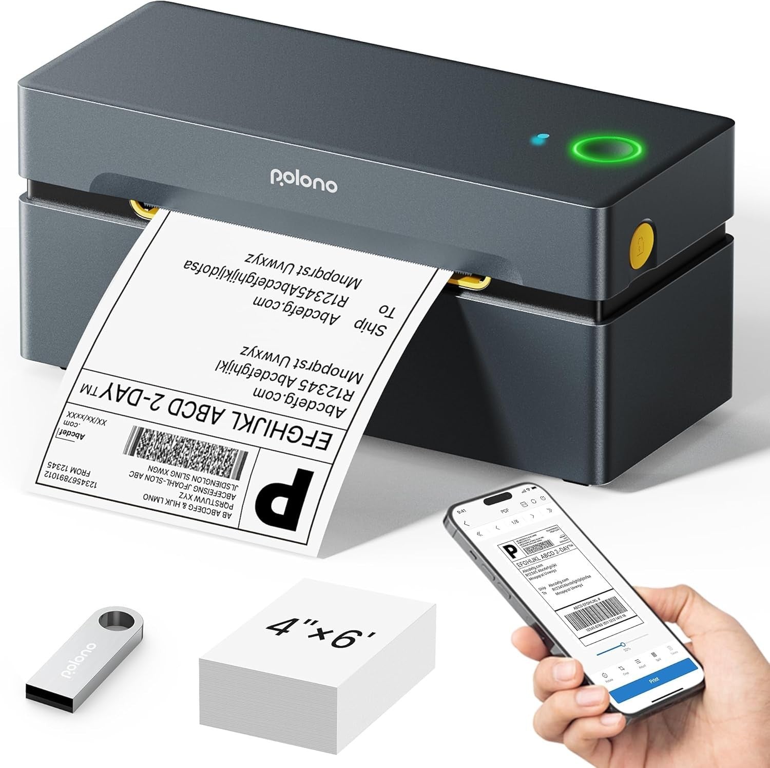 Black Bluetooth Thermal Shipping Label Printer 4x6 USB High-Speed Small Biz