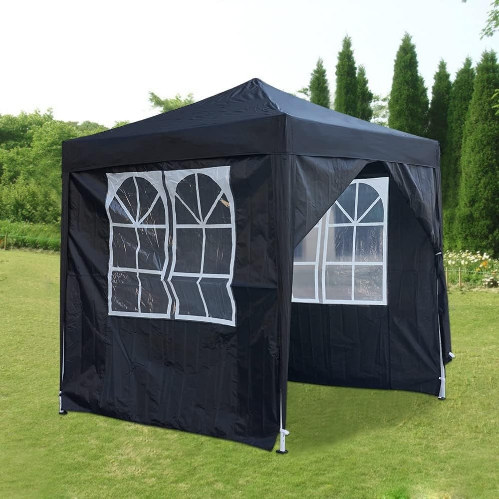 2x2m Black Pop-Up Gazebo Marquee Tent with 4 Polyester Sidewalls Garden Canopy