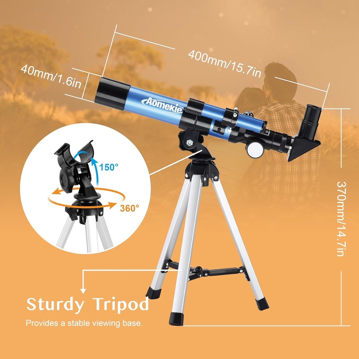 40mm Aperture 400mm Refractor Telescope for Kids & Beginners with Tripod - Blue