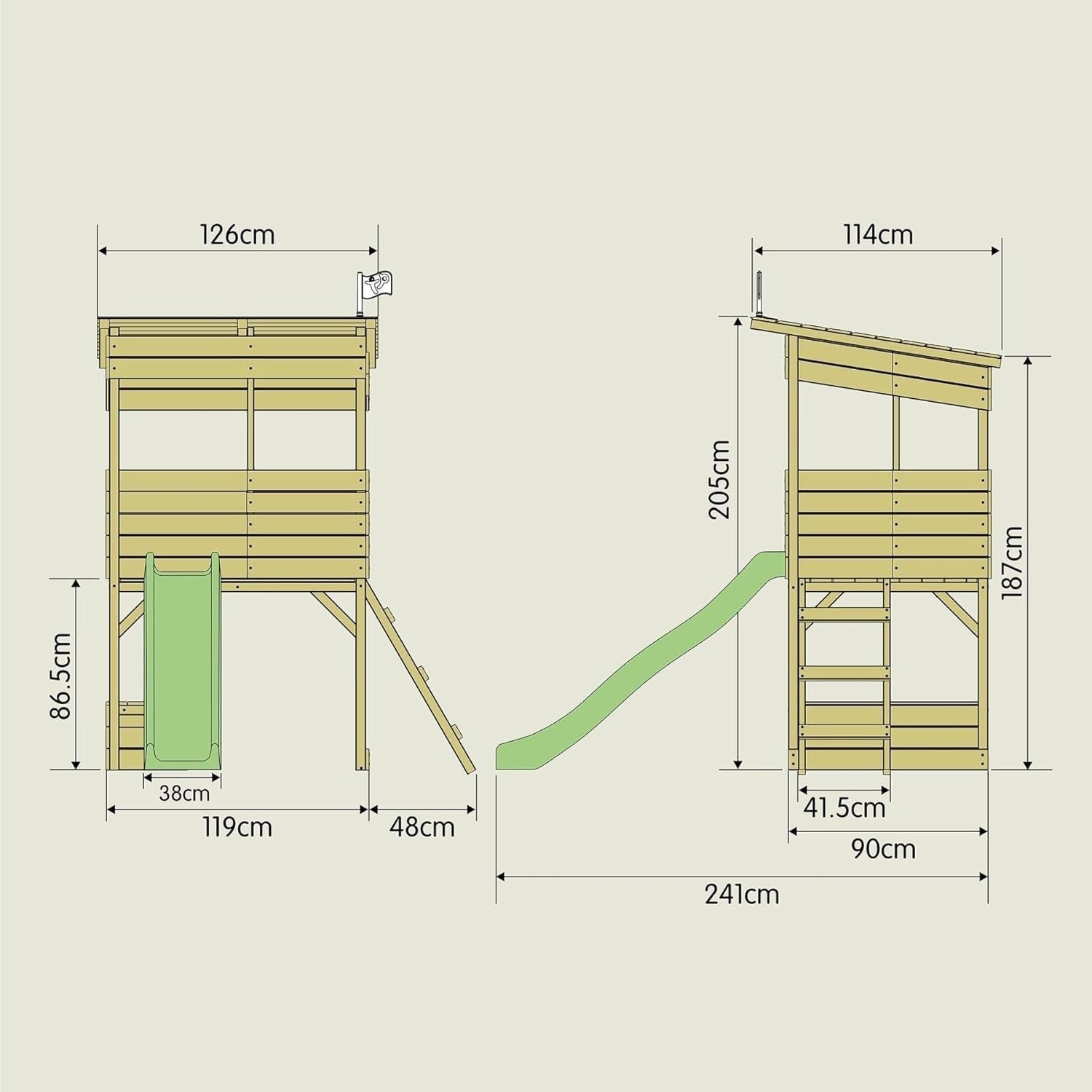 Wooden Tower Kids Playhouse Outdoor w Slide Ladder Toy Box Garden