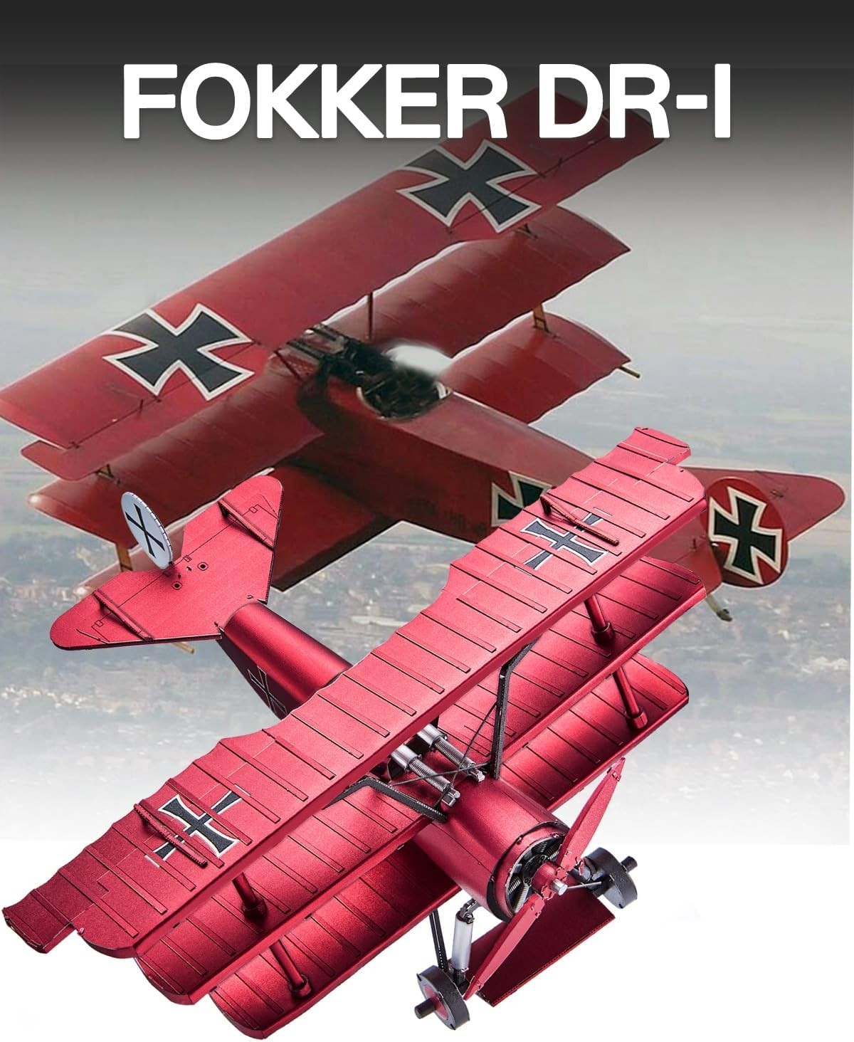 3D Metal Red Triplane Puzzle for Adults – Stainless Steel, No Glue, 162 Pieces