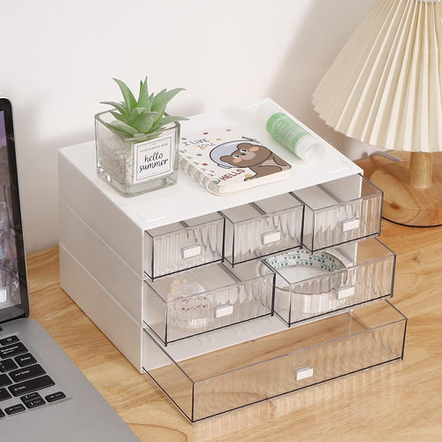 3 Tier Desk Organizer 6 Clear Drawers Stackable Storage Makeup Office