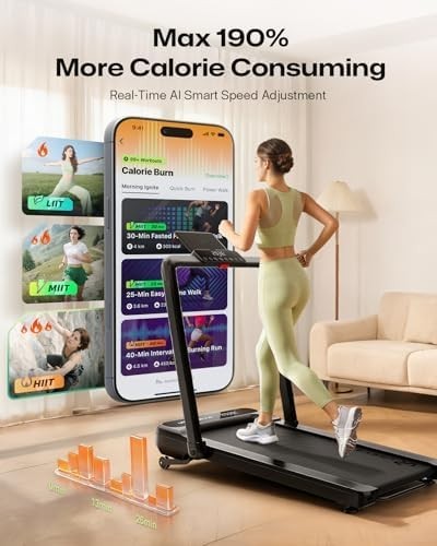 Foldable Smart Treadmill Home Gym 12km/h Auto Incline 0-9% Dual Motor
