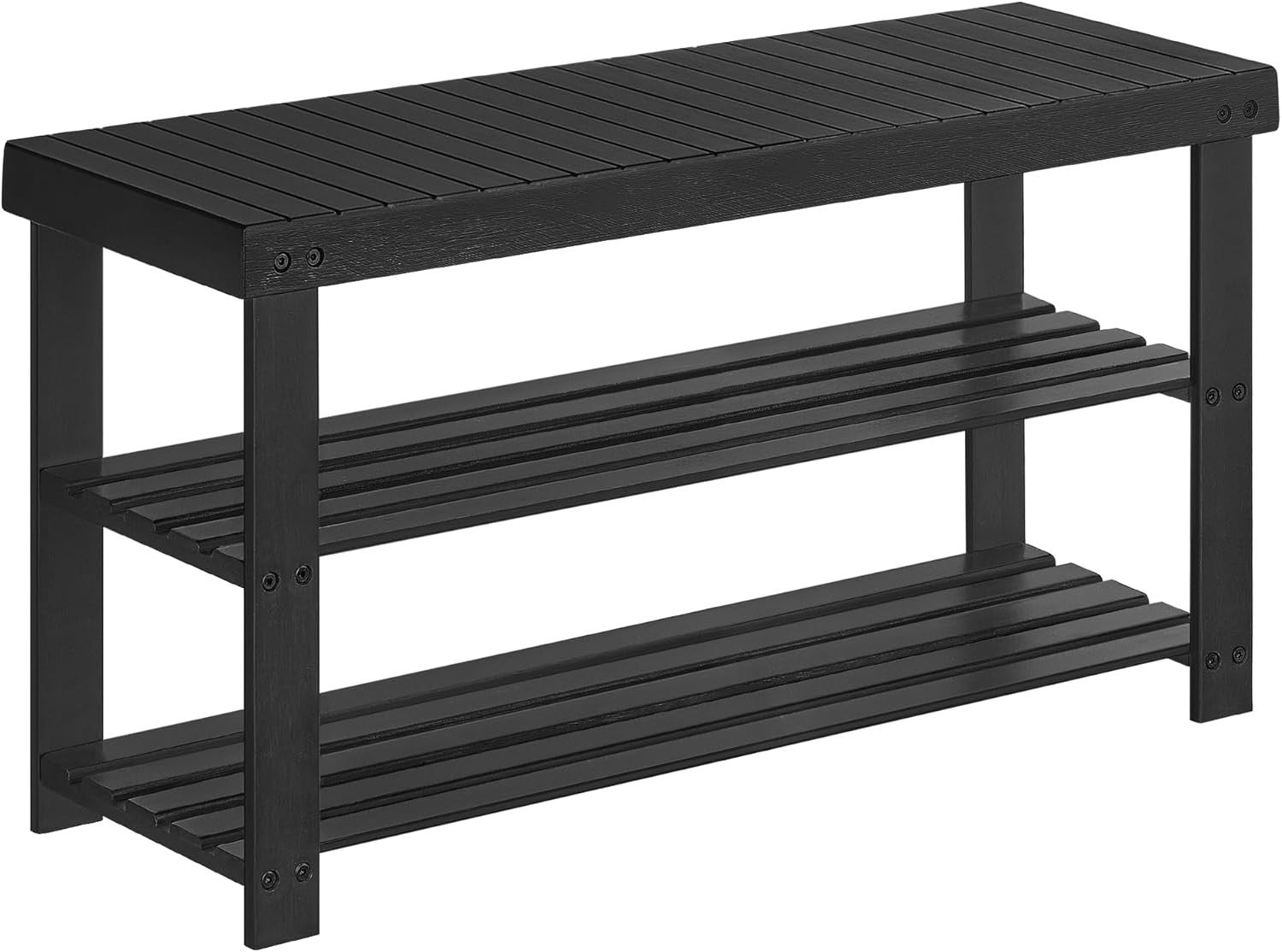 Black Bamboo 3-Tier Shoe Bench | Entryway, Hallway & Bedroom Organizer