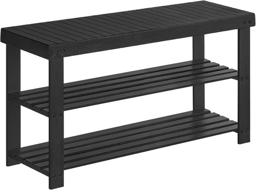Black Bamboo 3-Tier Shoe Bench | Entryway, Hallway & Bedroom Organizer
