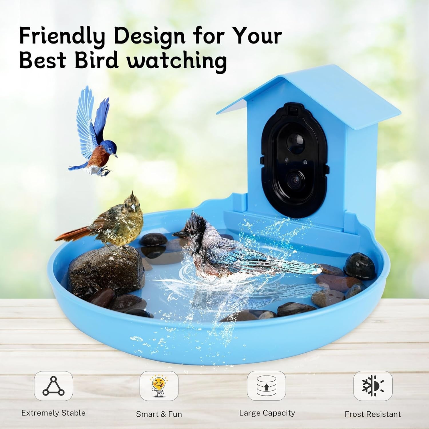 Smart Solar Bird Bath with Camera WiFi Motion Detection Garden Water Feature