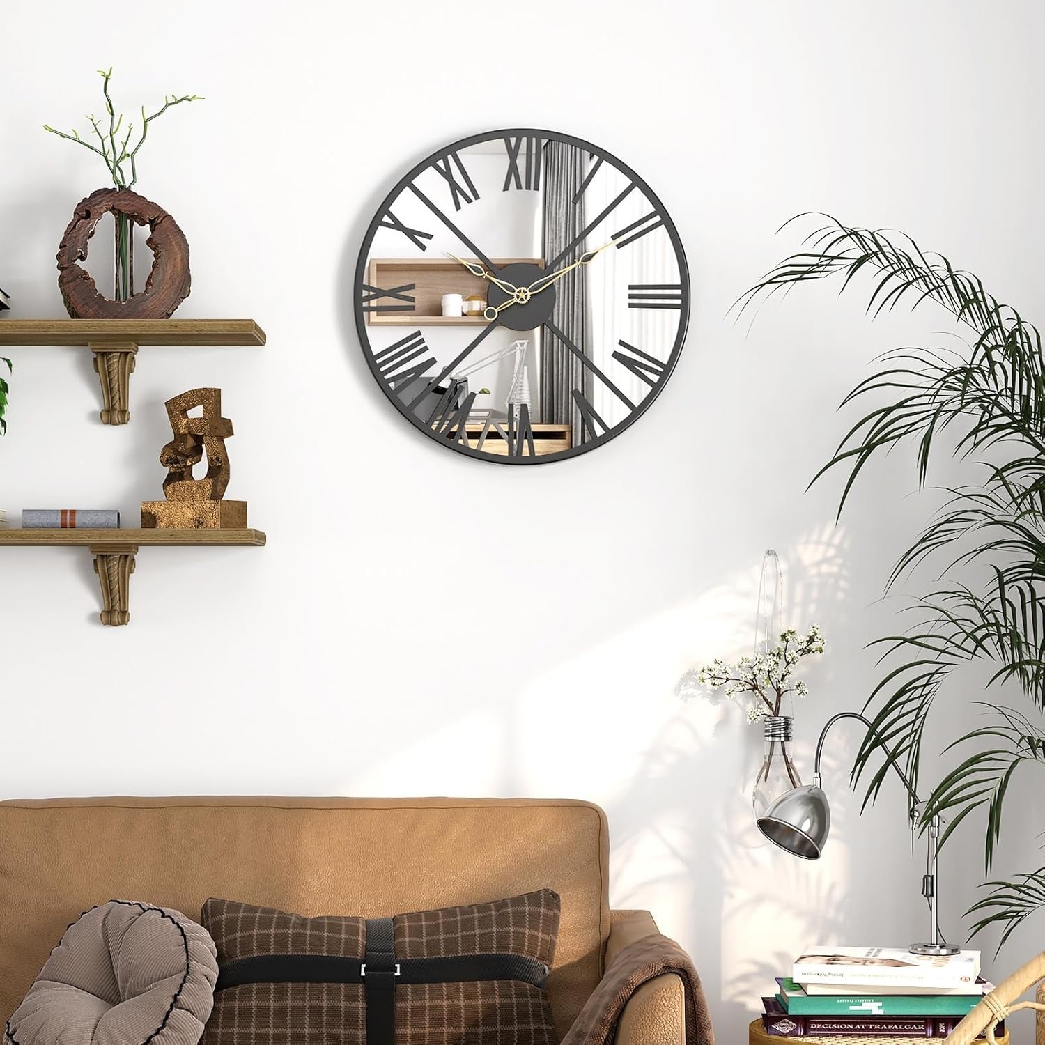 30cm Mirrored Wall Clock – Silent Roman Numeral Metal Frame Modern Design