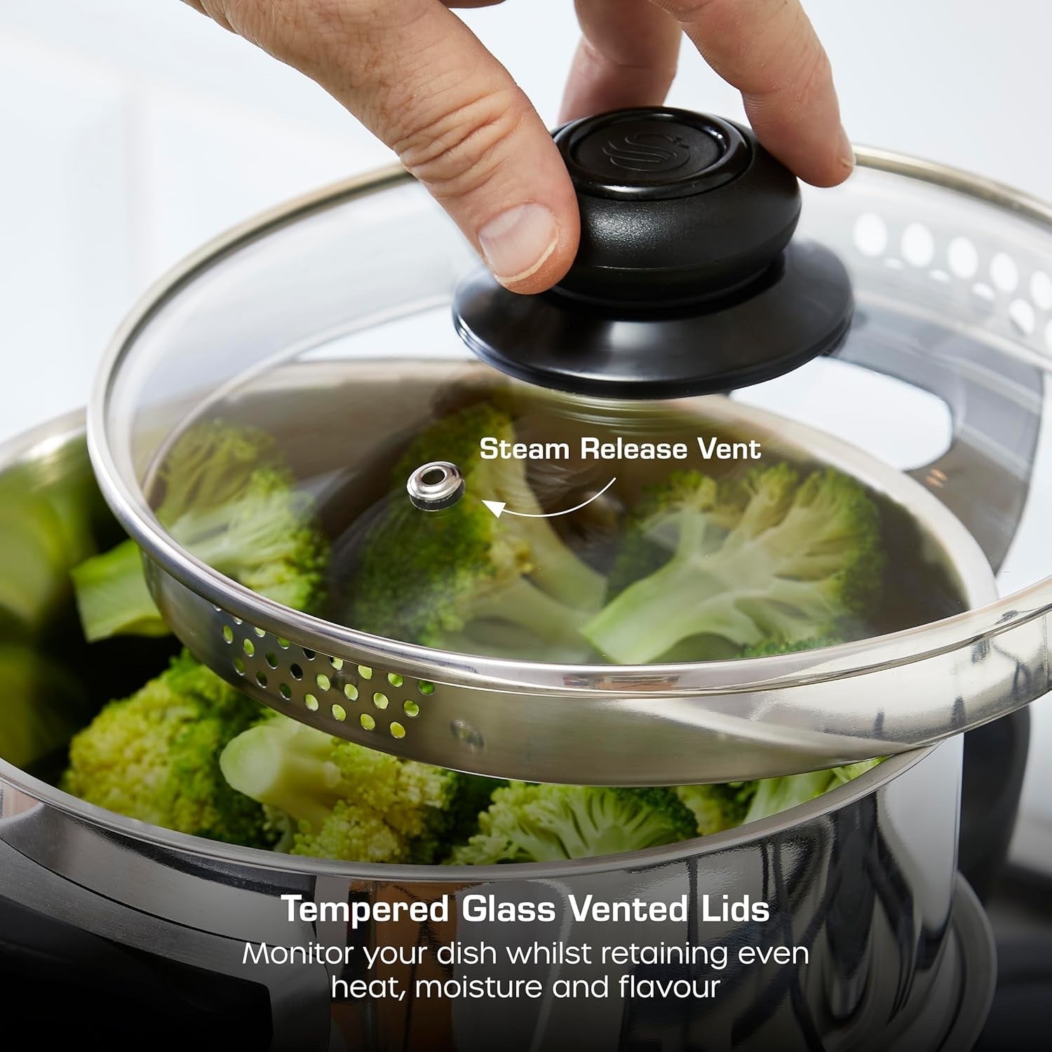 3Tier Stainless Steel Steamer Pot with Glass Lid 18 cm Induction Dishwasher Safe