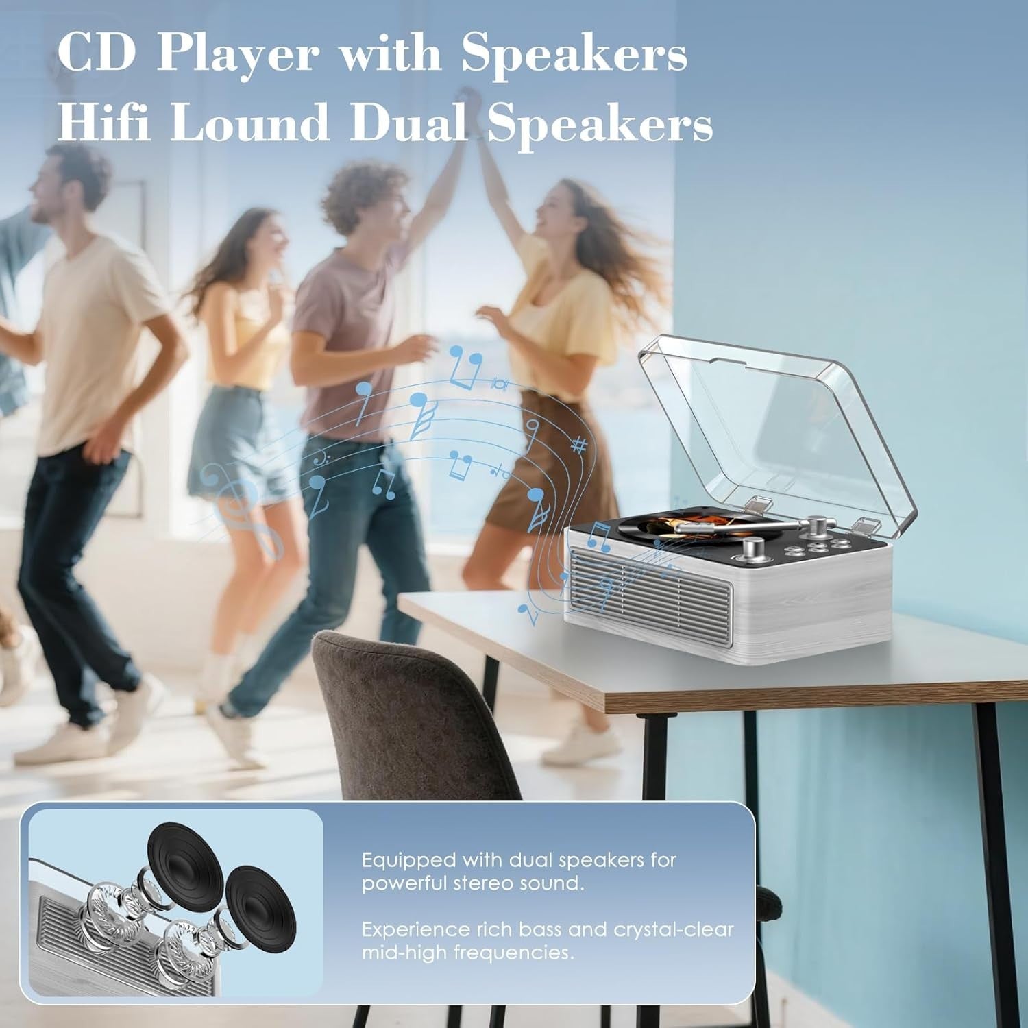 Retro Bluetooth CD Player FM Radio USB AUX HiFi Speakers Poplar