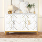 White Sideboard Cabinet 4 Door Gold Trim Storage Unit for Hallway Room