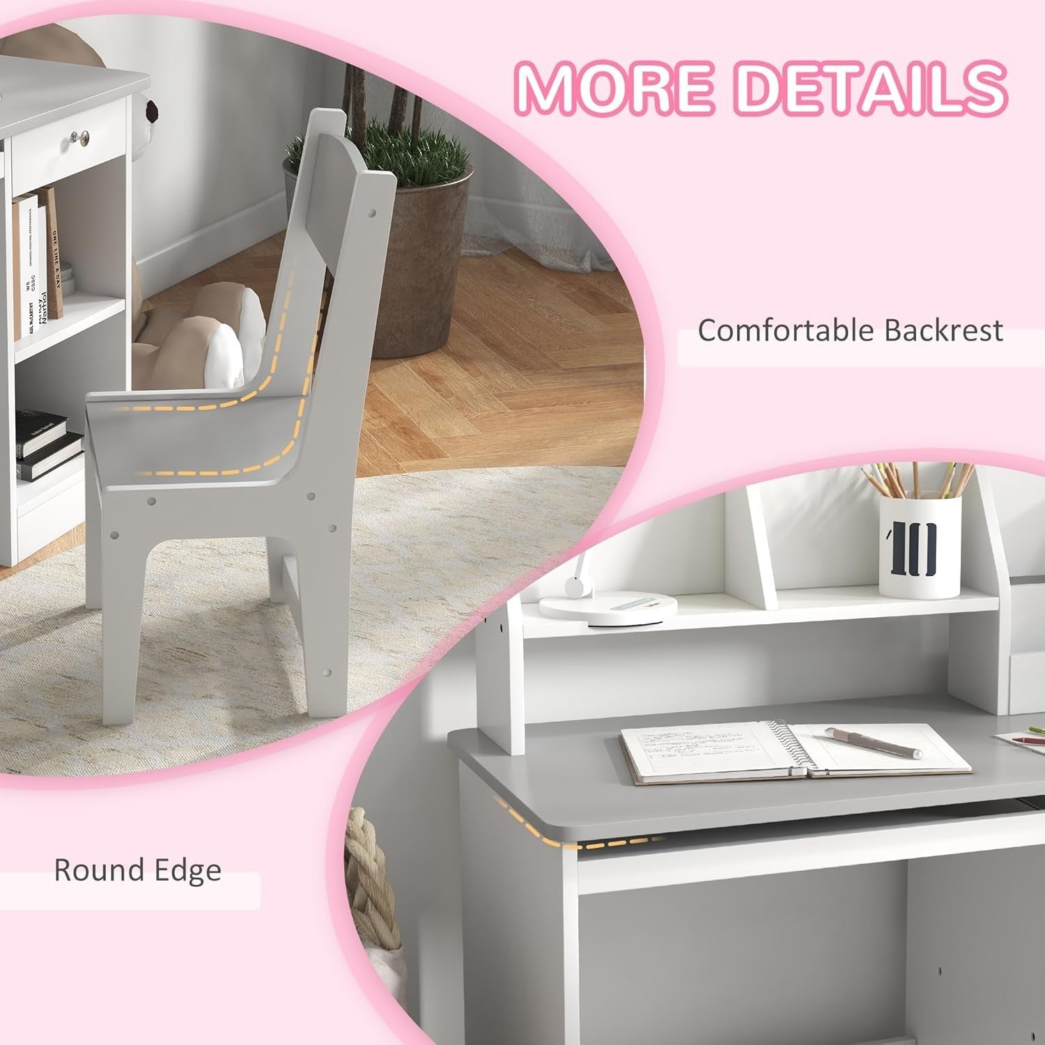 Kids Desk and Chair Set with Storage Drawer Study Table for Ages 5-8 Grey