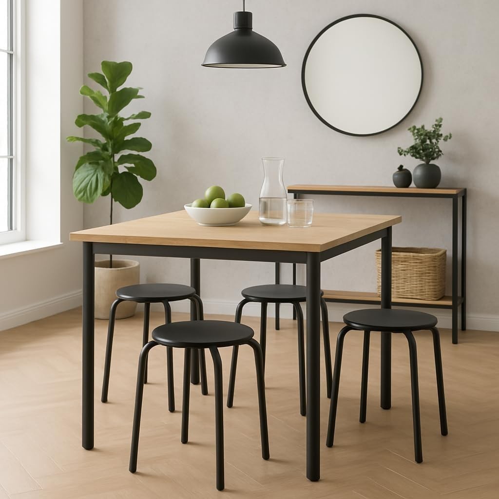 Set of 6 Black Metal Stacking Stools Compact Round Seats Modern Kitchen