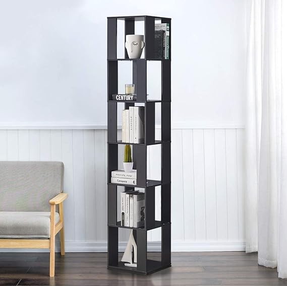 Tall Rotating 6-Tier Corner Bookshelf Slim Display Storage Unit for Home Office