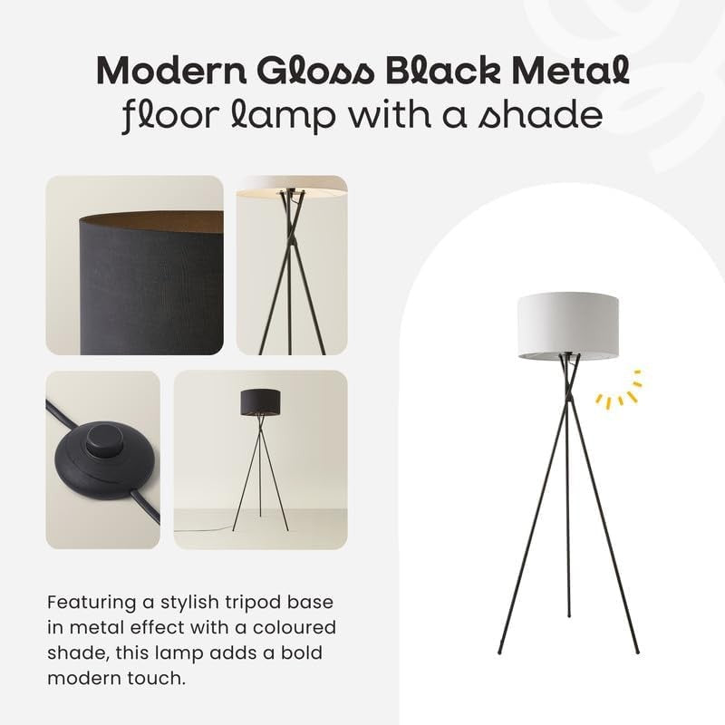 Dark Grey Tripod Floor Lamp Black Metal Stand Modern Tall Living Room Light