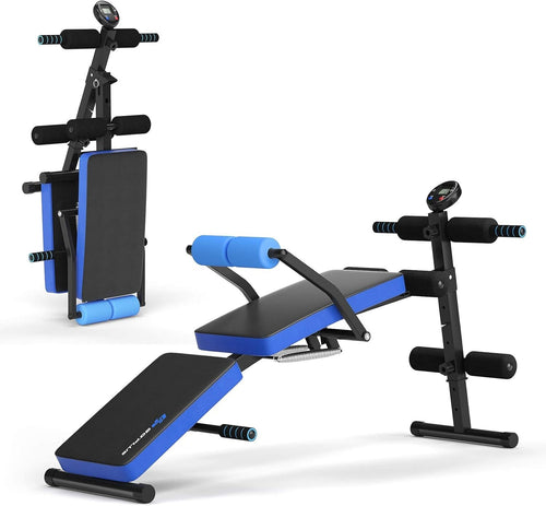 Foldable Sit-Up Training Bench With LCD Monitor Incline Decline Home Gym