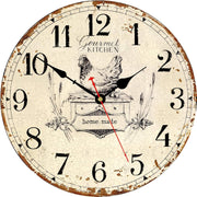 Rustic French Country Wall Clock 14" Silent Non-Ticking Vintage Wood Kitchen