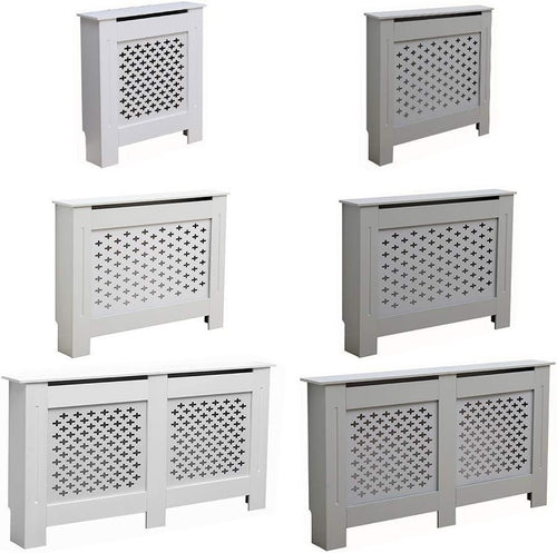 Large Grey Radiator Cover | Modern MDF Cross Pattern Cabinet