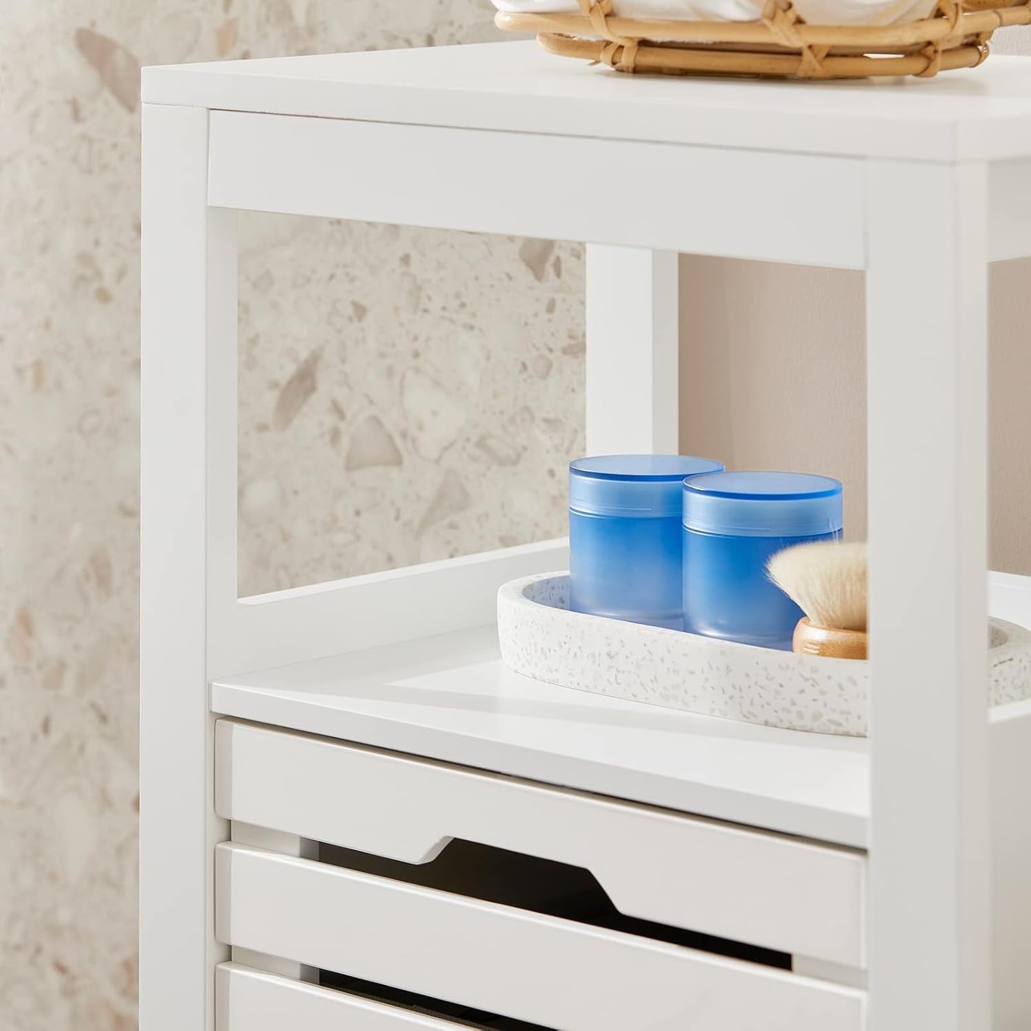 Bathroom Cabinet with Laundry Basket White Compact Storage Unit Shelf