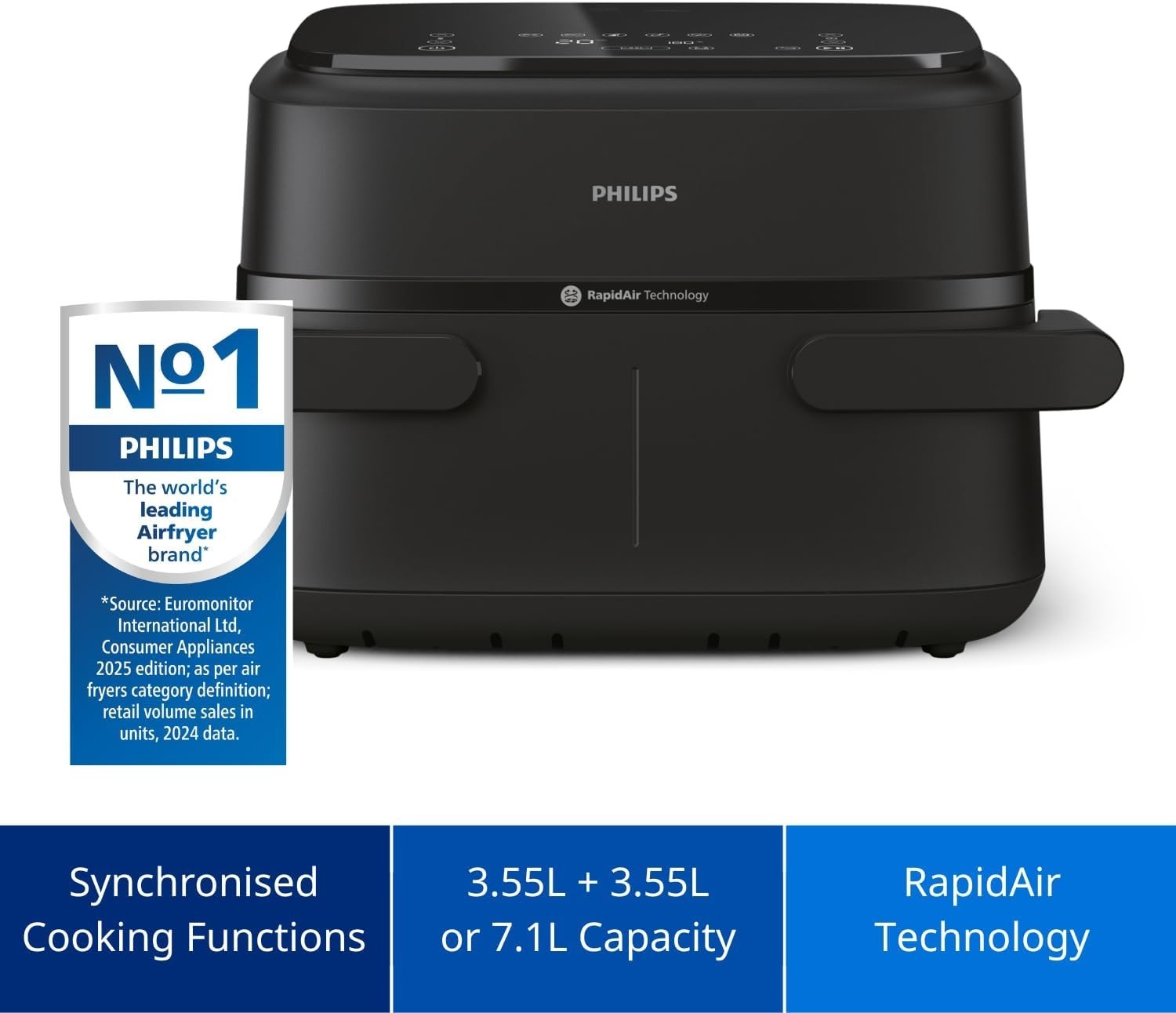 7.1L Dual Basket Air Fryer RapidAir 10-in-1 Low-Fat Cooker Sync Meal Prep