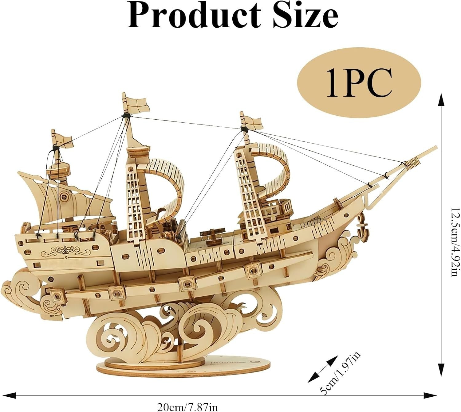 3D Wooden Ship Model Puzzle Kit - Mechanical Build for Teens & Adults