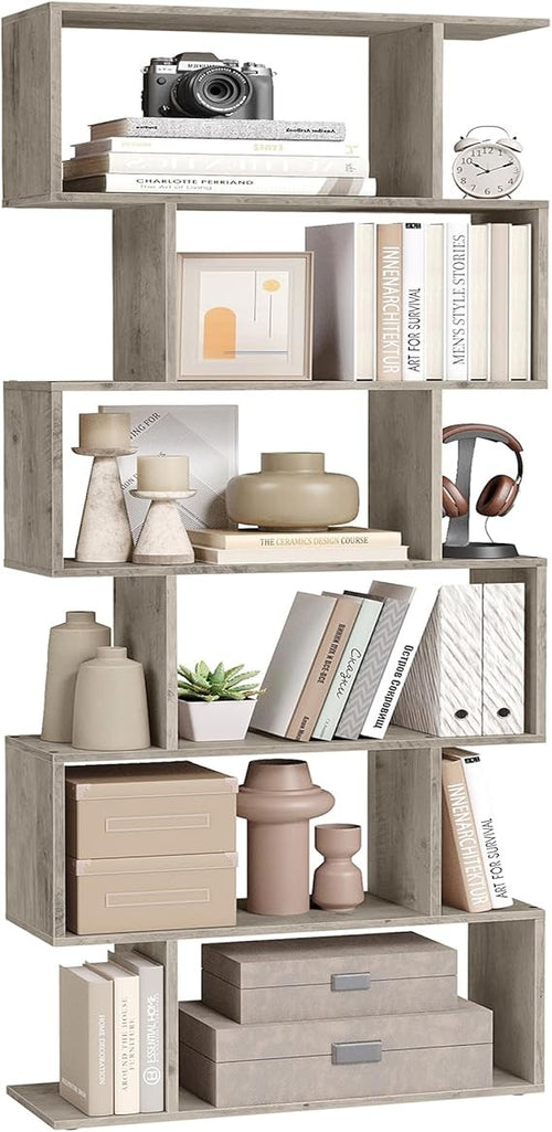 6 Tier Greige Bookcase Room Divider Modern Cube Display Shelf 24×70×191cm