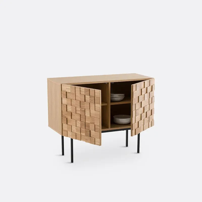 Oak Veneer 2-Door Sideboard with Soft Close & Checkerboard Front