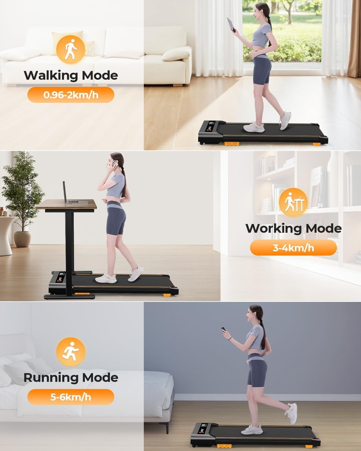 Under Desk Treadmill 3-in-1 Portable Walking Pad 2.5HP Quiet Motor