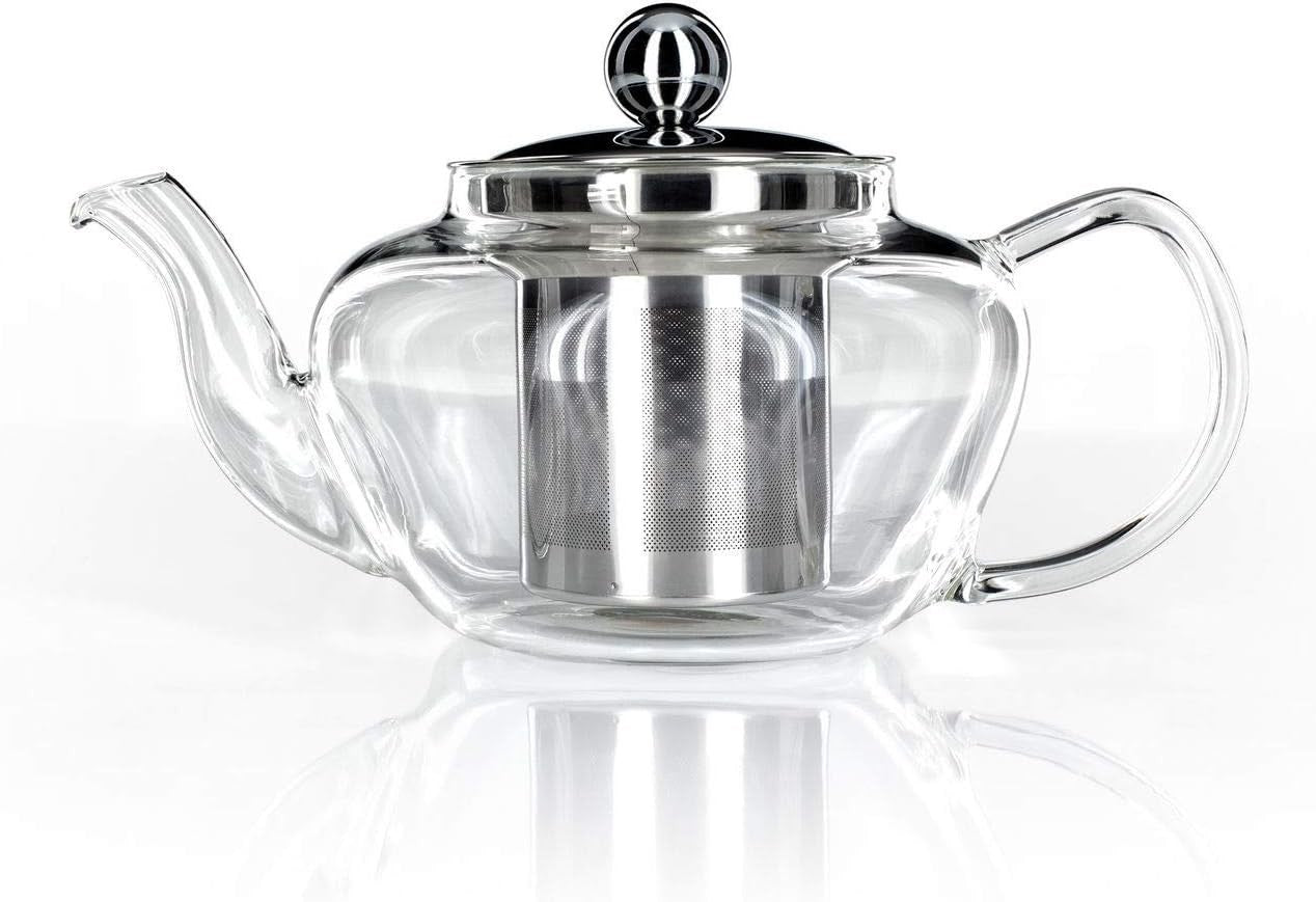Glass Teapot 600ml Borosilicate Tea Pot Stainless Steel Filter Lid