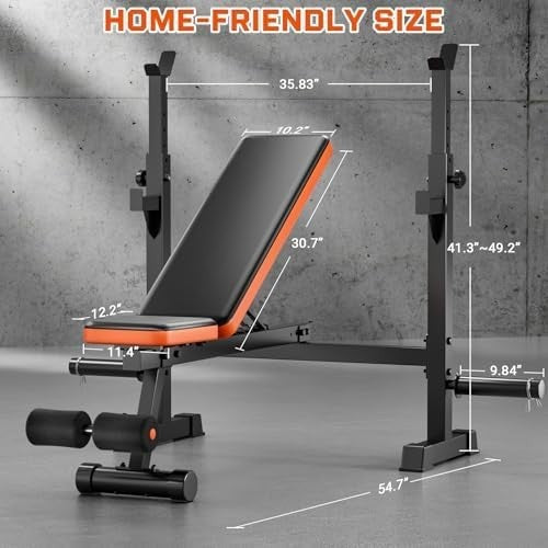 Adjustable Weight Bench Incline Flat Squat Rack Home Gym 770lbs Capacity