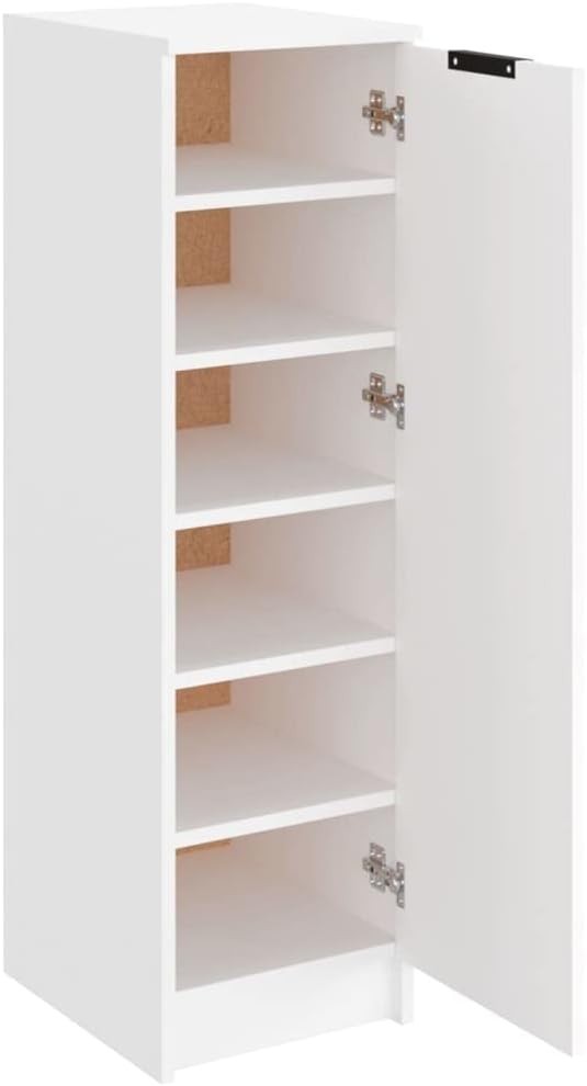 Modern White Shoe Cabinet with Door & Shelves, Sturdy Wall-Mounted Storage