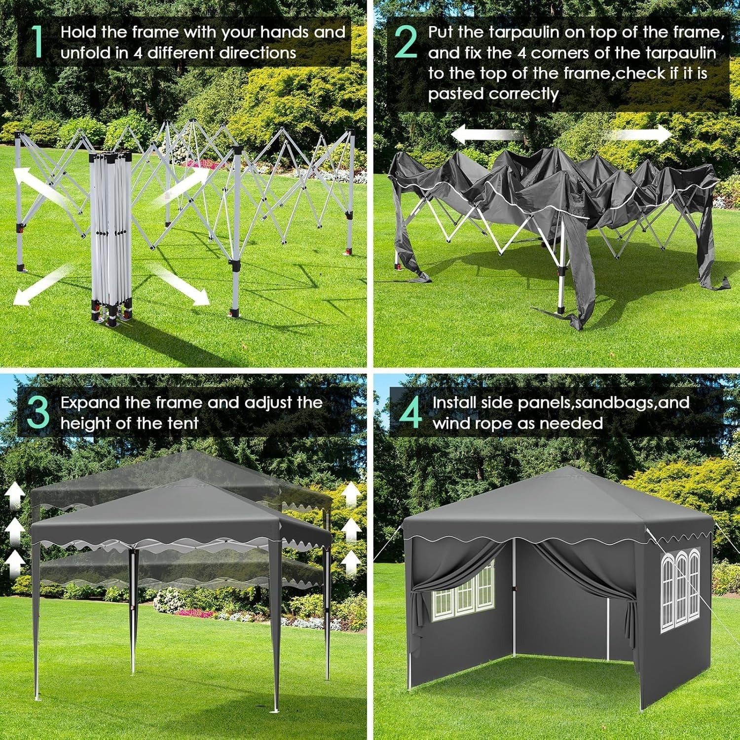 3x3M Pop Up Gazebo With Sides Waterproof Garden Party Tent UV50+ 420D Oxford