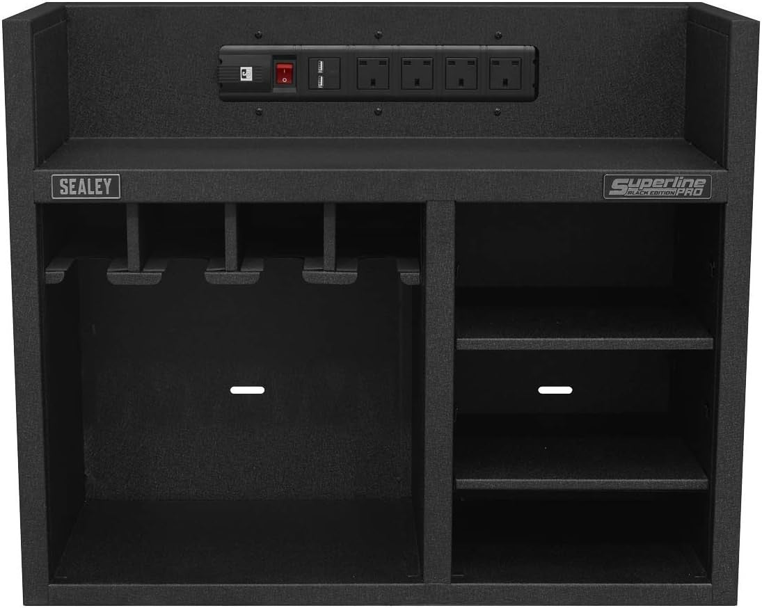 Wall-Mount Power Tool Rack 760mm – Storage Shelves with Power Strip