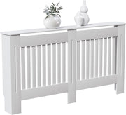Large White Radiator Cover Cabinet | Modern MDF Slatted Heater Cover with Shelf