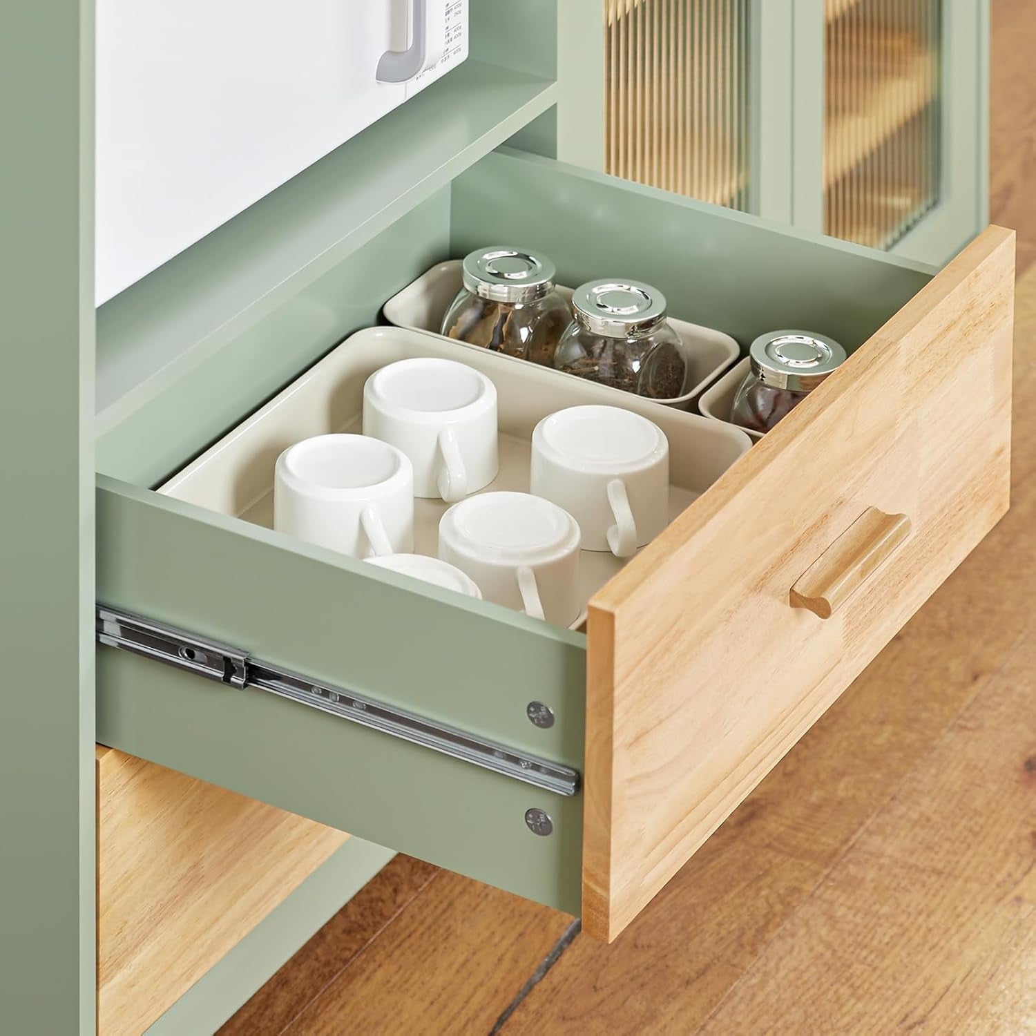 Kitchen Sideboard Cabinet with Microwave Shelf & Wine Rack Green 120x40cm