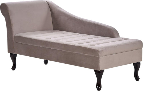 Left Hand Velvet Chaise Lounge with Storage Taupe Upholstery & Black Legs 145cm
