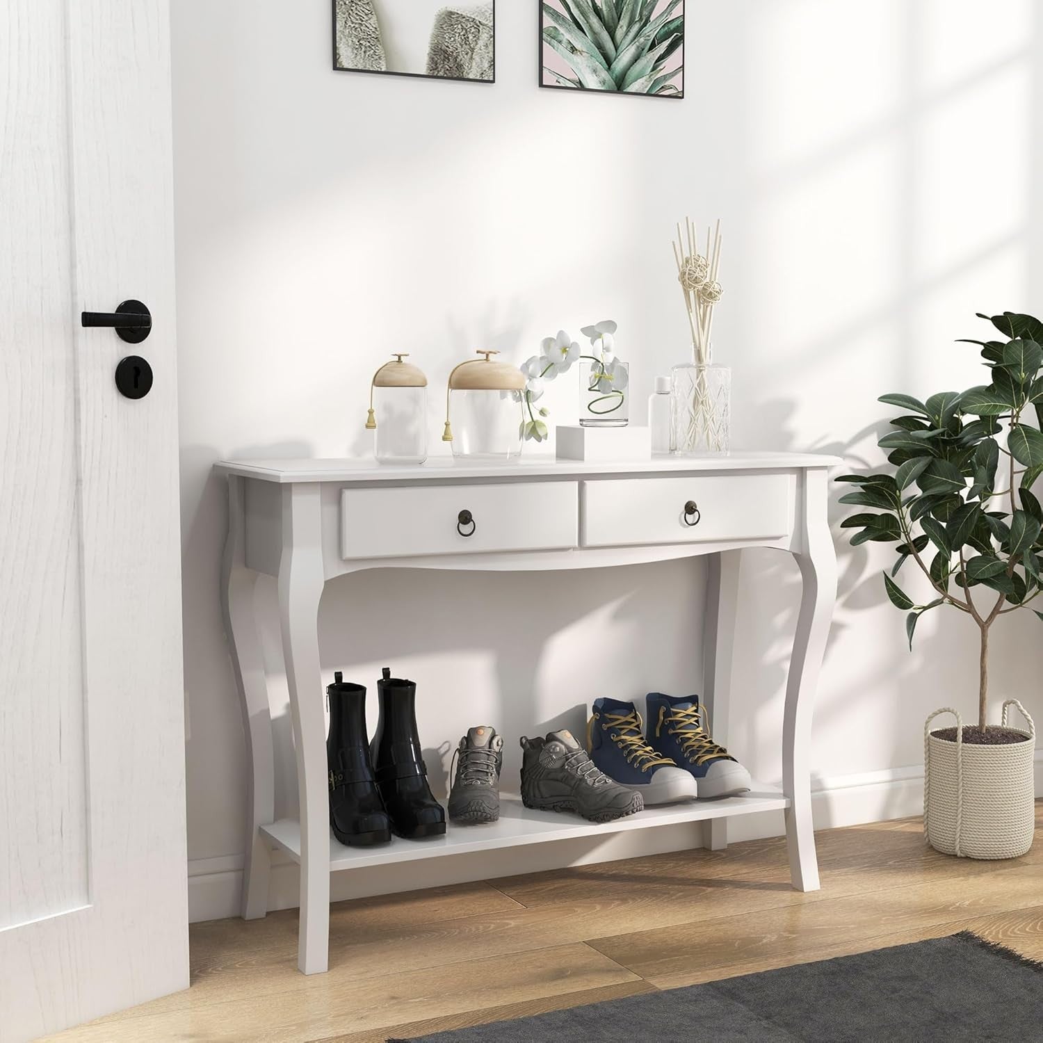 Modern Console Table with Storage Drawers & Shelf – Elegant Living Room Desk