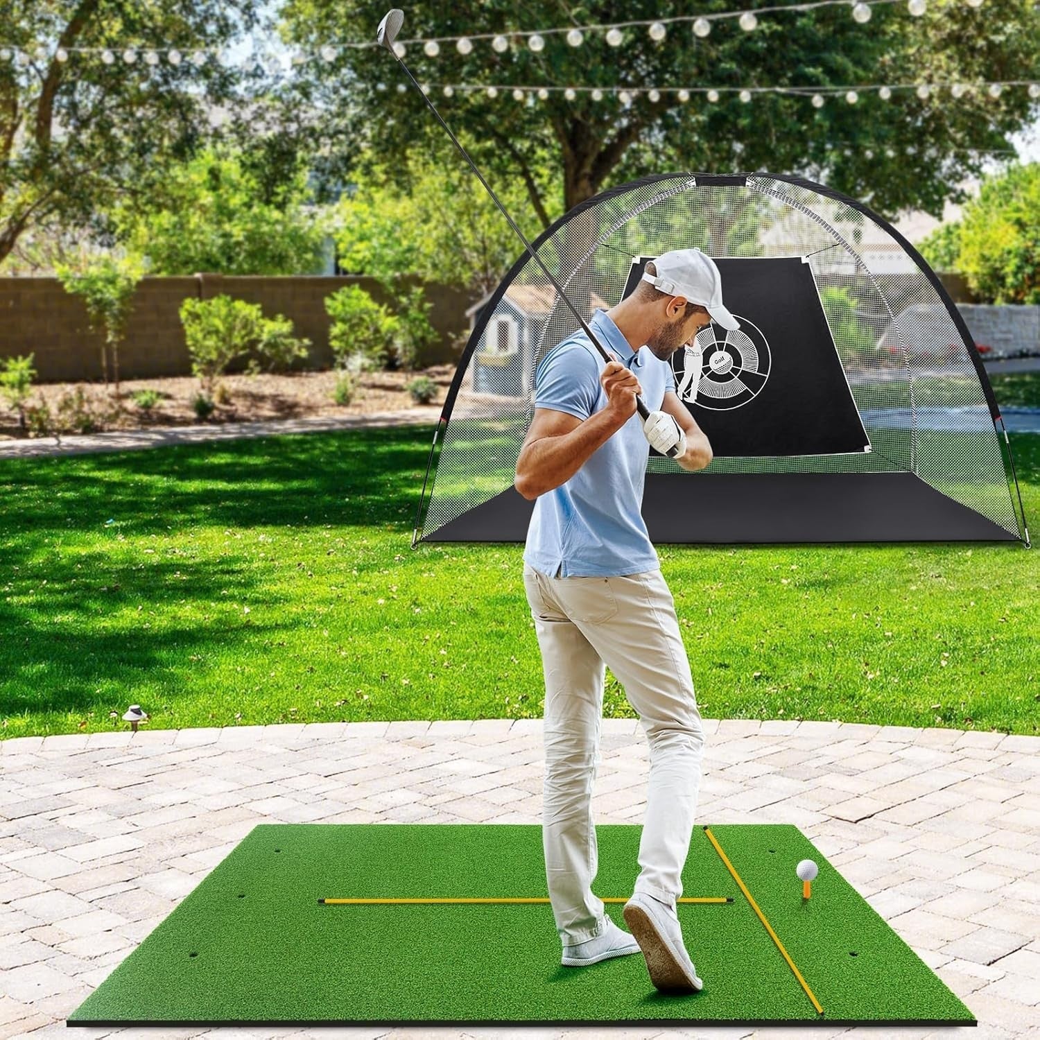 Golf Practice Hitting Mat 5x5ft Turf Mat with Rubber Tees & Alignment Sticks