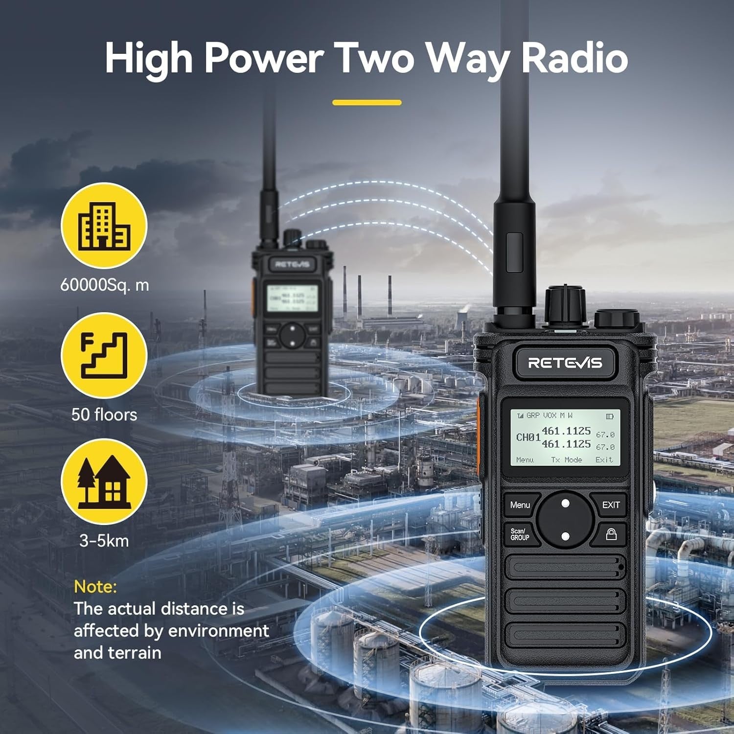 Long Range Walkie Talkies 3 Pack 2600mAh USB-C LCD Group Call Earpiece