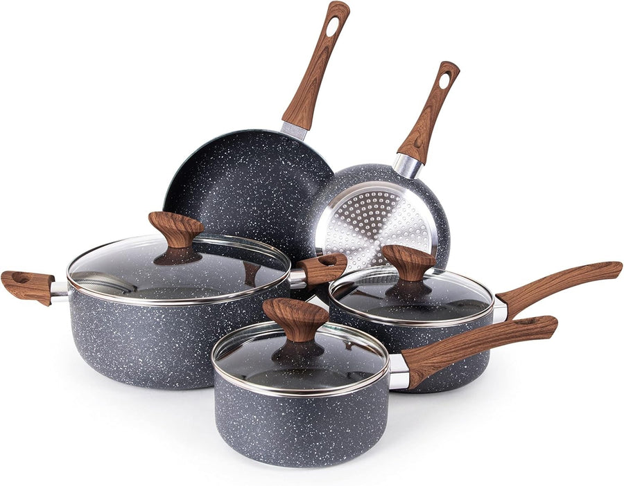 8pcs Marble Non Stick Cookware Set with Lids – Induction & Gas Safe Pots