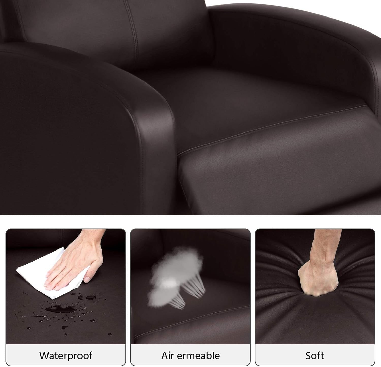 Brown Faux Leather Recliner Chair Adjustable Armchair Home Cinema Seat